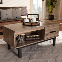 Baxton Studio MH2156-Safari Oak/Ebony-CT Arend Modern and Contemporary Two-Tone Oak Brown and Black Wood 1-Drawer Coffee Table